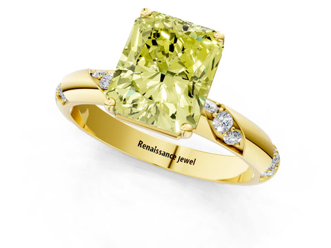Yellow gold Fancy Yellow Radiant Cut Solitaire Diamond Engagement Ring with Twisted Pave Band and Four-Prong Setting_4