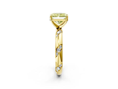 Yellow gold Fancy Yellow Radiant Cut Solitaire Diamond Engagement Ring with Twisted Pave Band and Four-Prong Setting_5