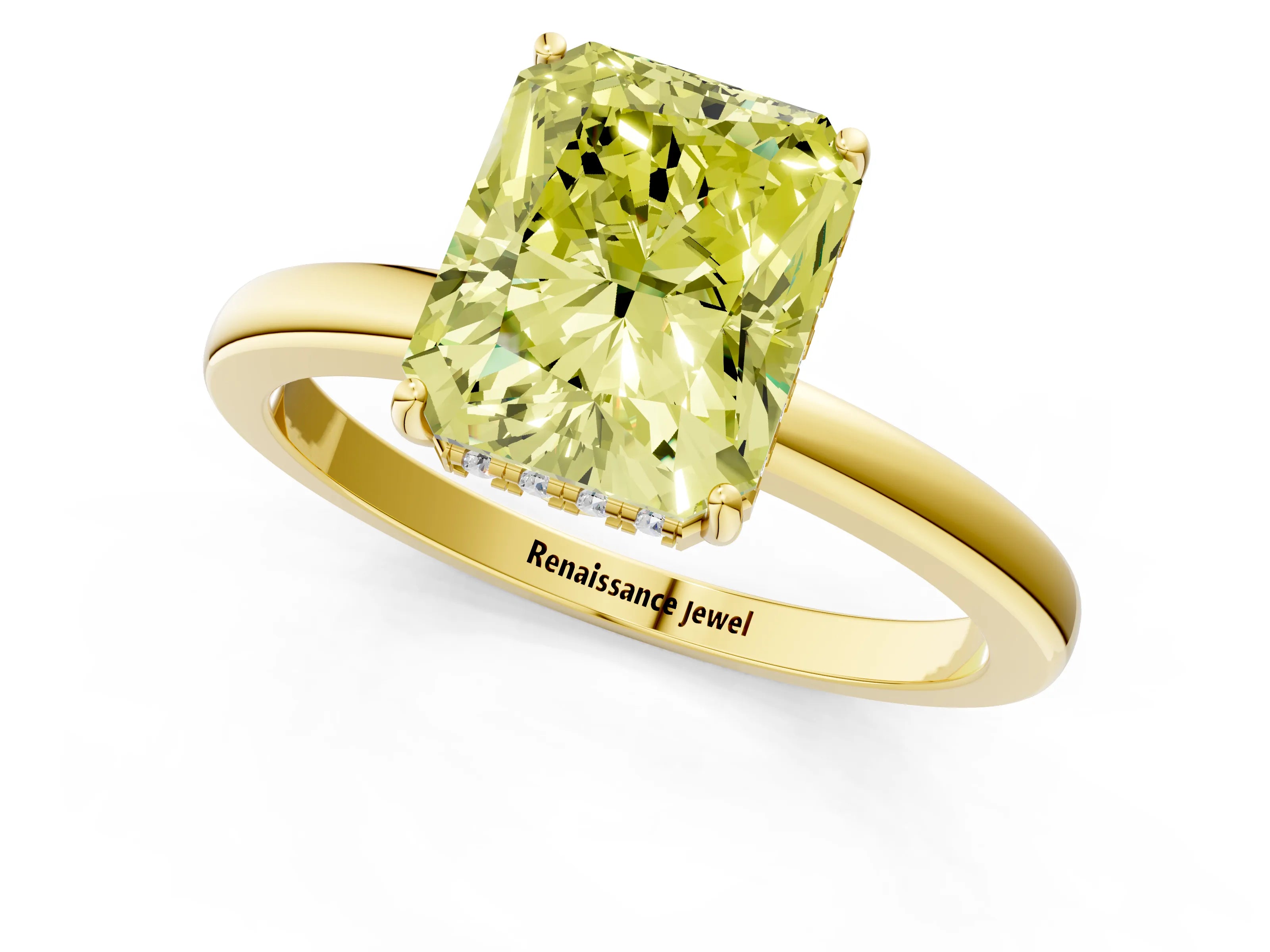 Yellow gold Fancy Yellow Radiant Cut Solitaire Diamond Ring with Prong Setting and Plain Band_1