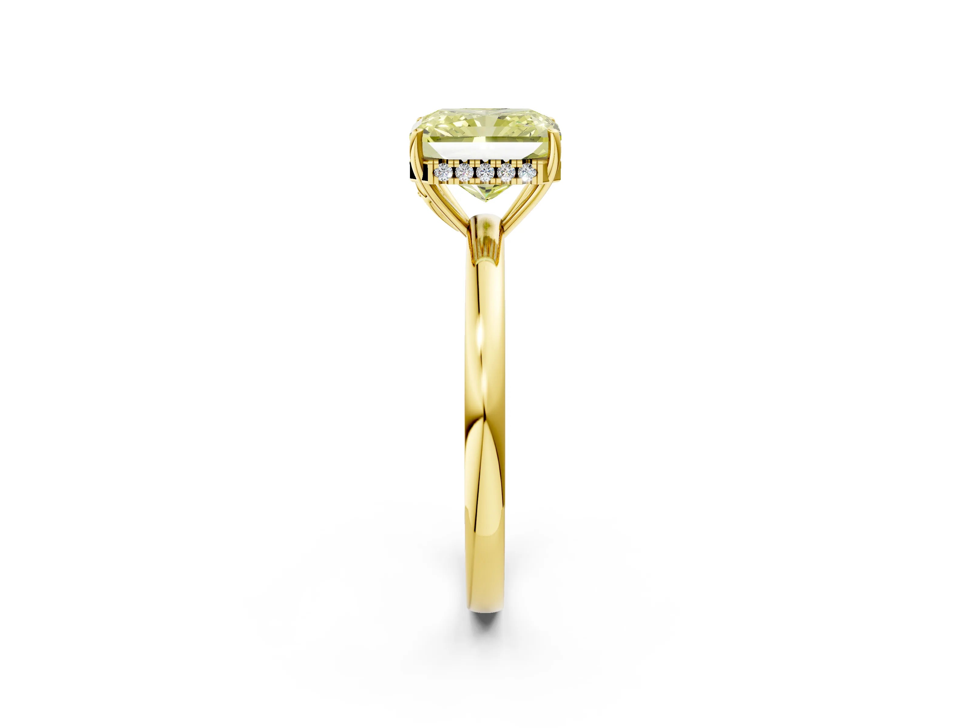 Yellow gold Fancy Yellow Radiant Cut Solitaire Diamond Ring with Prong Setting and Plain Band_2
