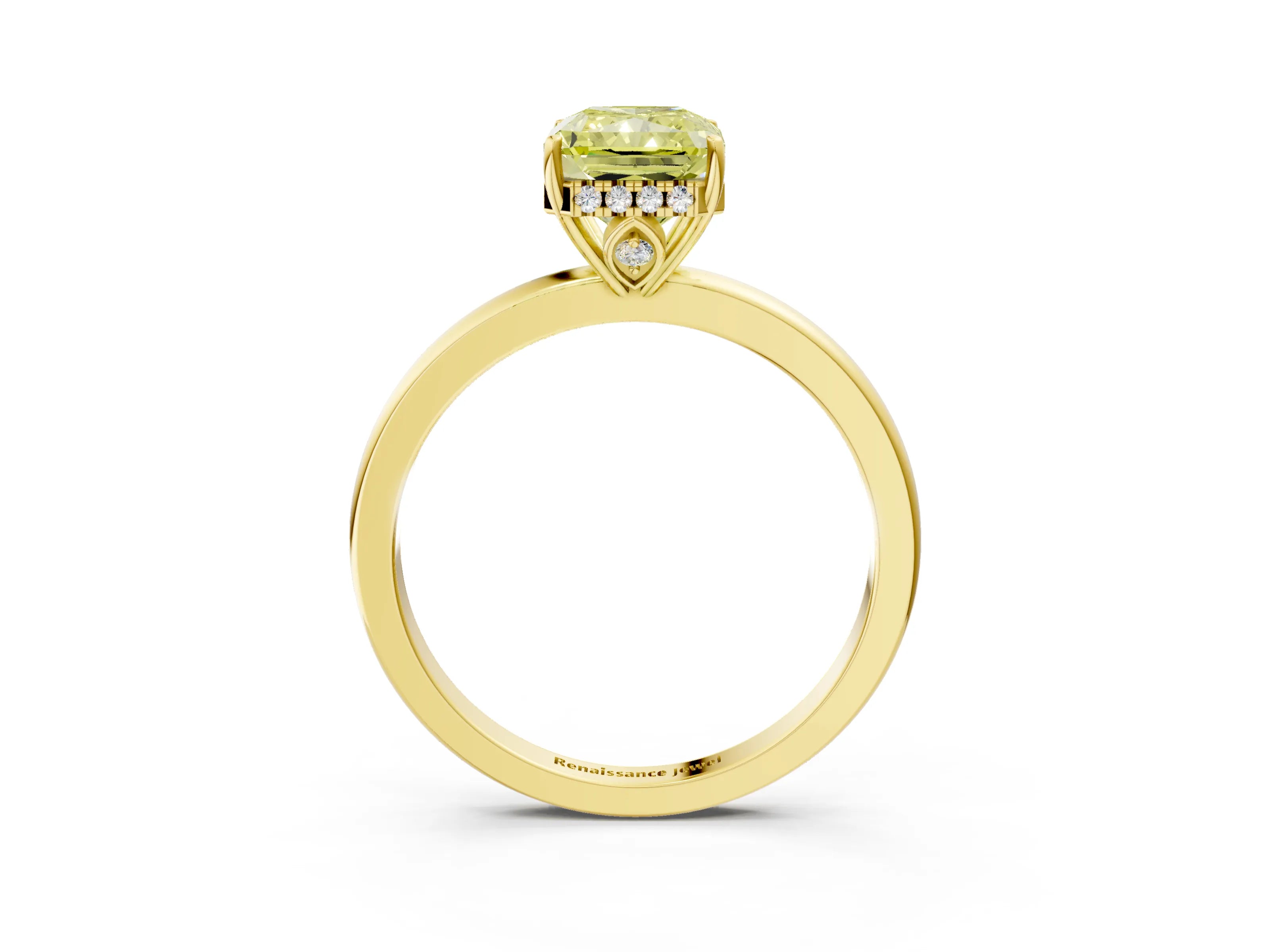 Yellow gold Fancy Yellow Radiant Cut Solitaire Diamond Ring with Prong Setting and Plain Band_3