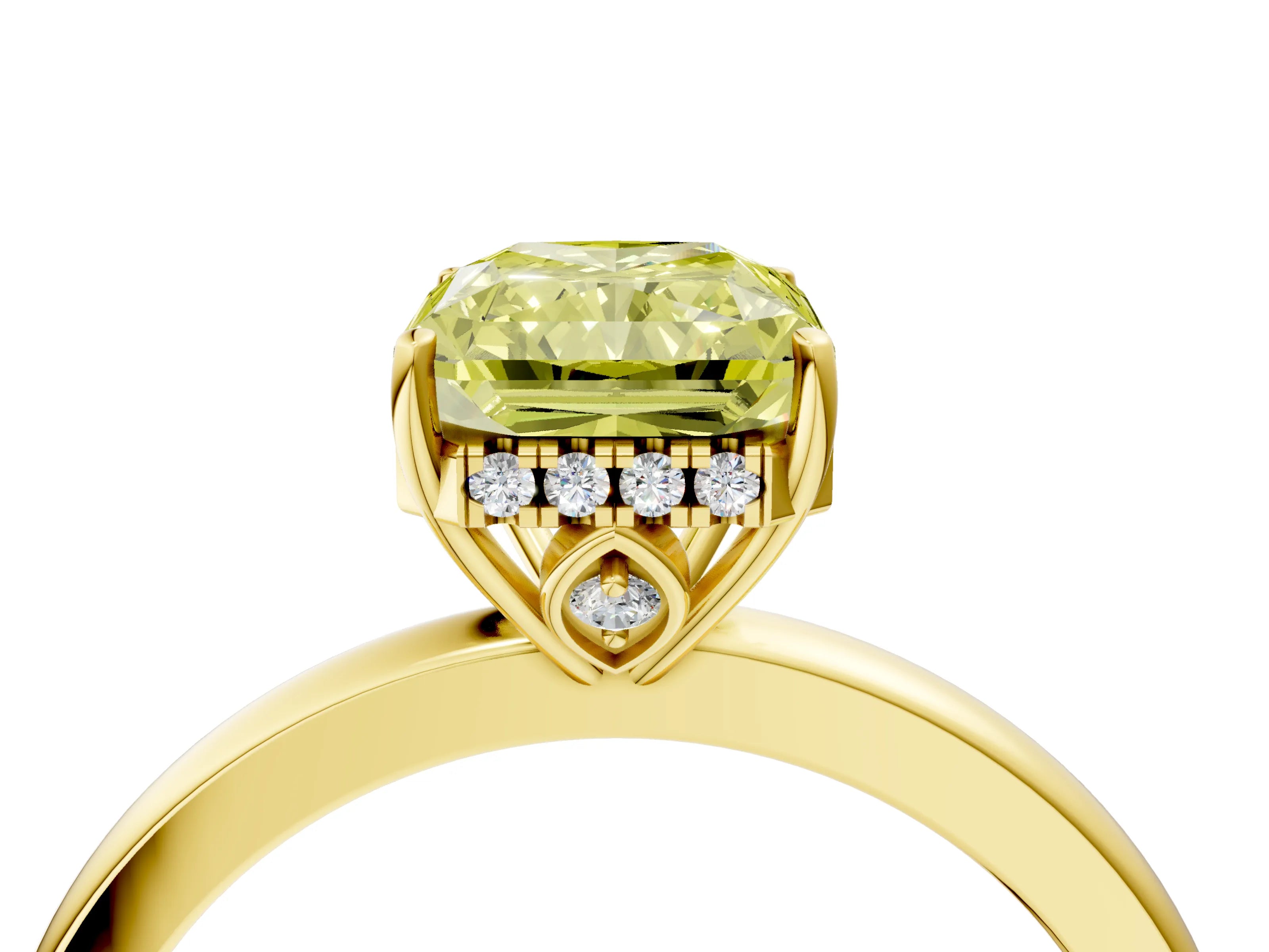 Yellow gold Fancy Yellow Radiant Cut Solitaire Diamond Ring with Prong Setting and Plain Band_4