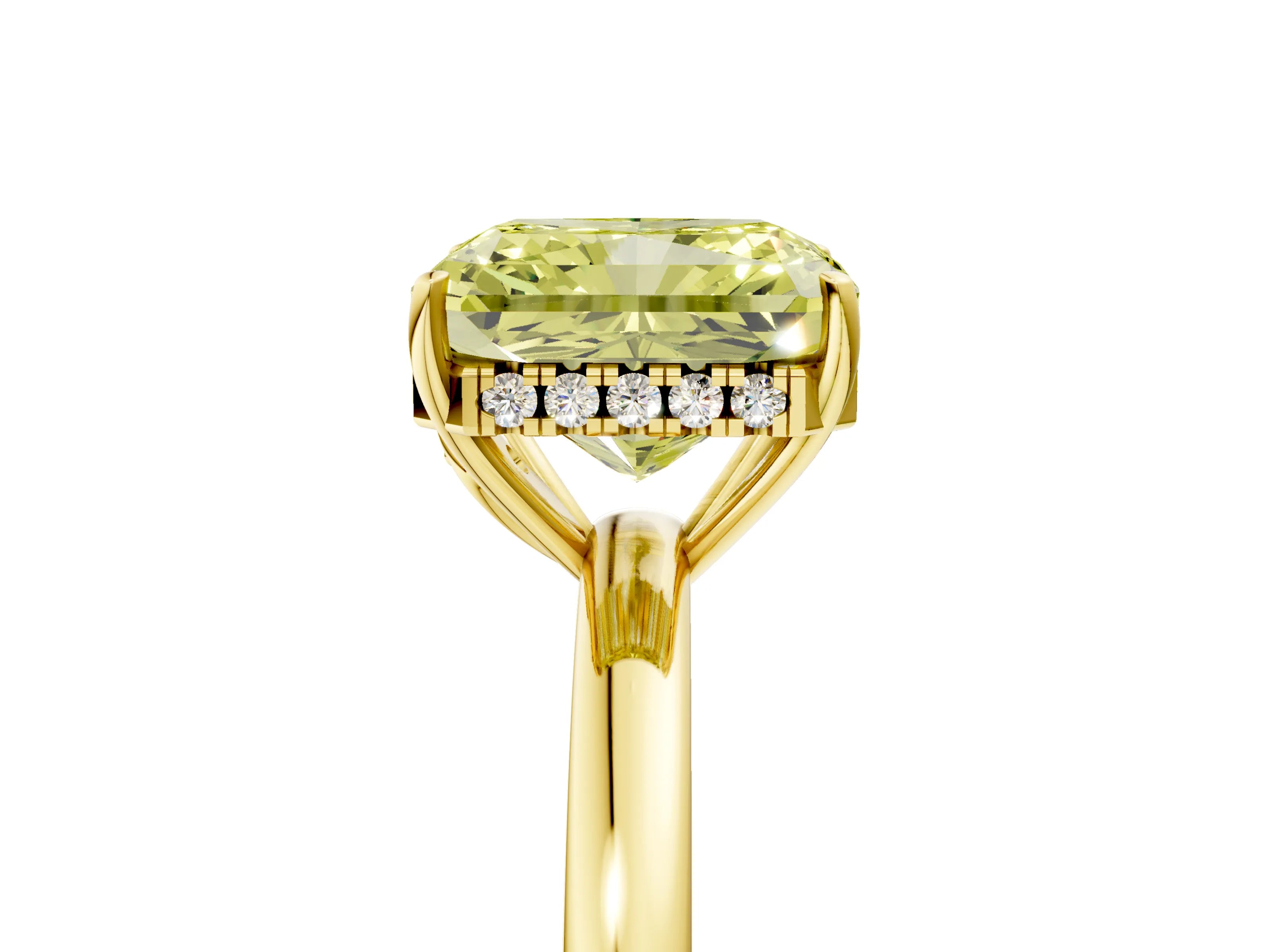 Yellow gold Fancy Yellow Radiant Cut Solitaire Diamond Ring with Prong Setting and Plain Band_5