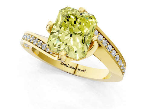 Yellow gold Fancy Yellow Radiant Cut Solitaire Diamond Twist Band with Pavé Setting and Four-Prong Setting_1