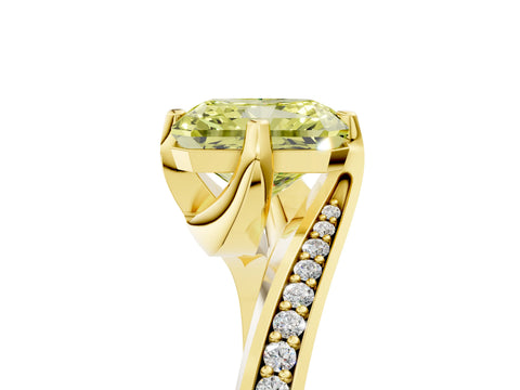 Yellow gold Fancy Yellow Radiant Cut Solitaire Diamond Twist Band with Pavé Setting and Four-Prong Setting_5