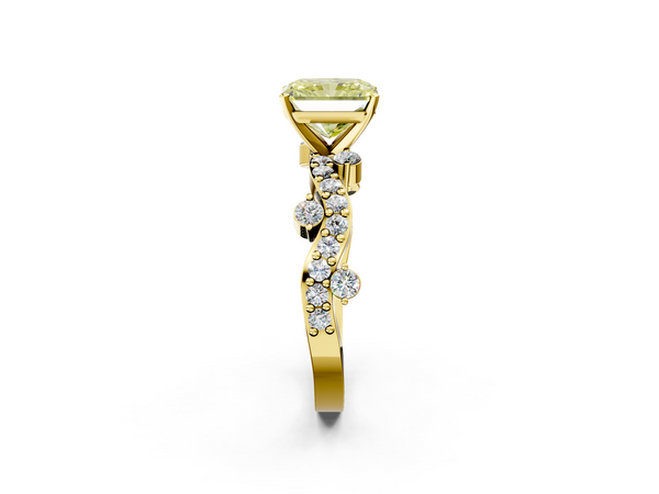 Yellow gold Fancy Yellow Radiant  Cut Solitaire Diamond Twisted Band with Pave Setting