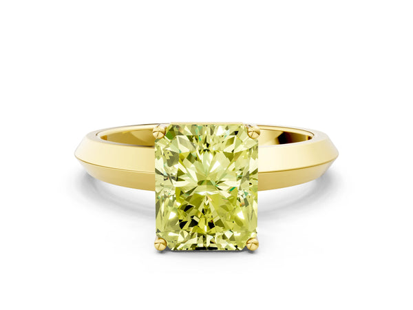 Yellow gold Fancy Yellow Radiant  Cut Solitaire Engagement Ring with Flat Band and Four-Prong Setting