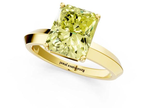 Yellow gold Fancy Yellow Radiant  Cut Solitaire Engagement Ring with Flat Band and Four-Prong Setting