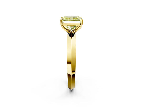 Yellow gold Fancy Yellow Radiant  Cut Solitaire Engagement Ring with Flat Band and Four-Prong Setting
