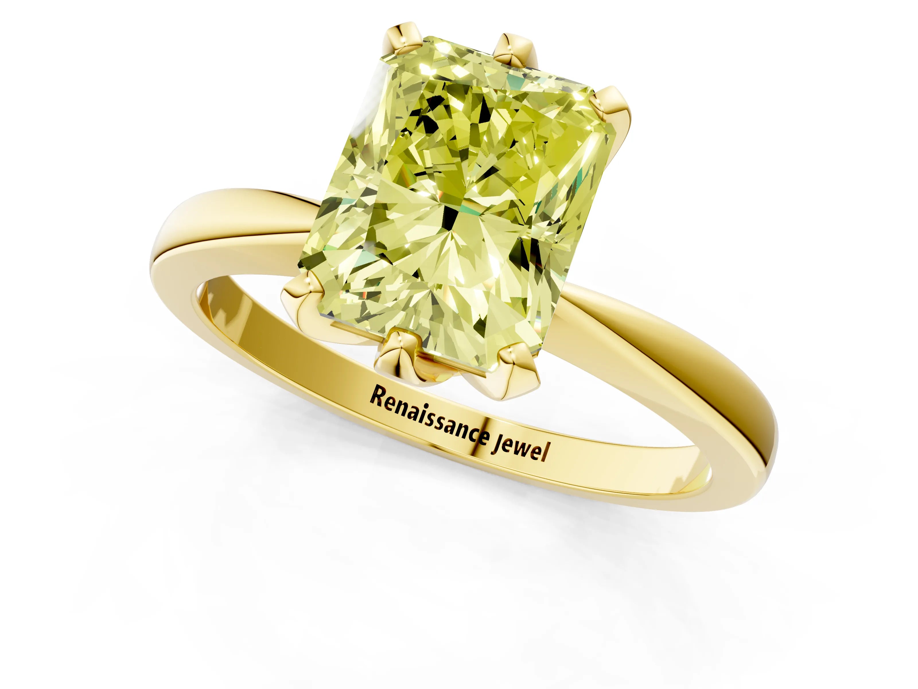 Yellow gold Fancy Yellow Radiant Cut Solitaire Engagement Ring with Six-Prong Setting and Tapered Band_1
