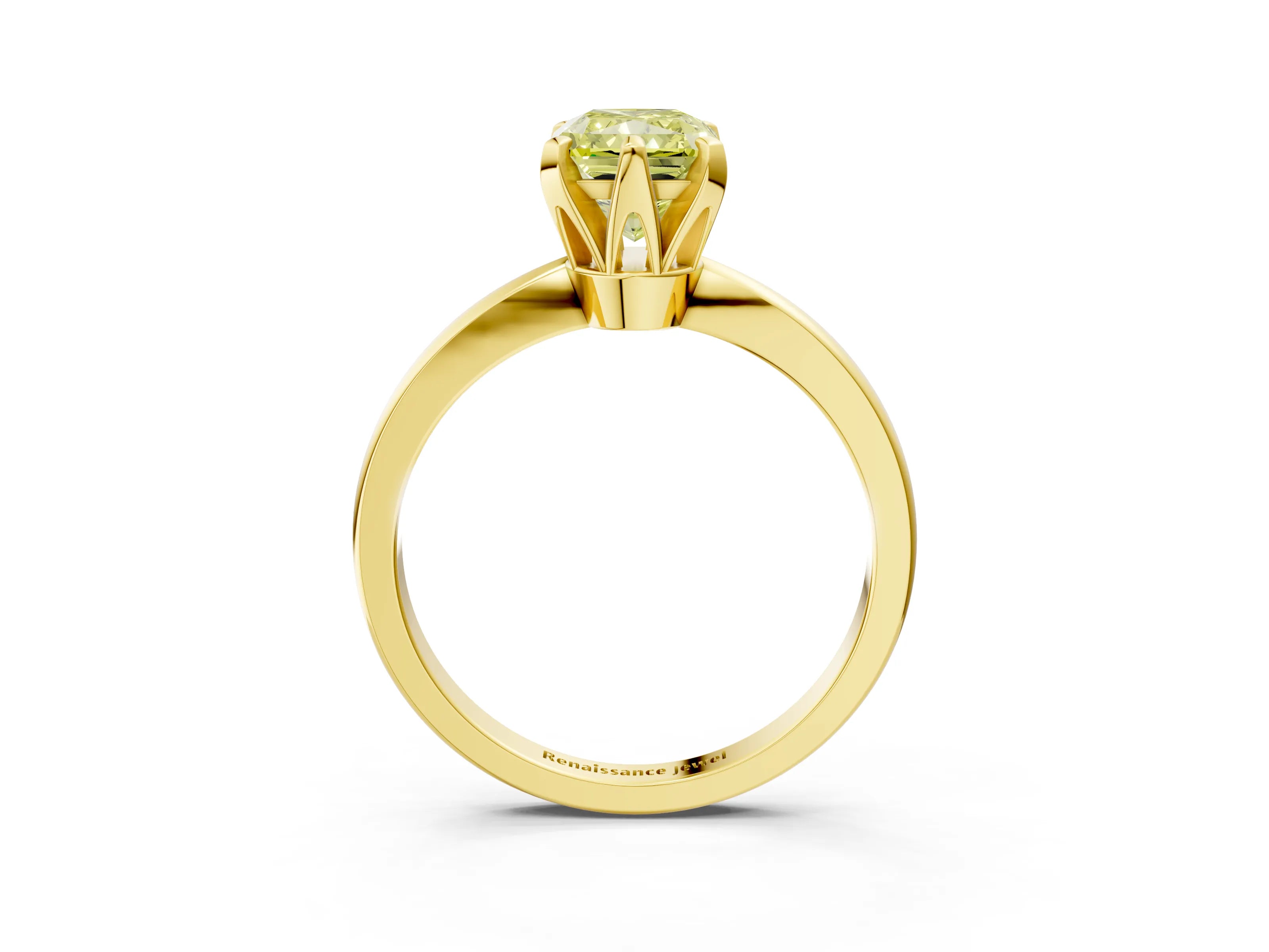 Yellow gold Fancy Yellow Radiant Cut Solitaire Engagement Ring with Six-Prong Setting and Tapered Band_3