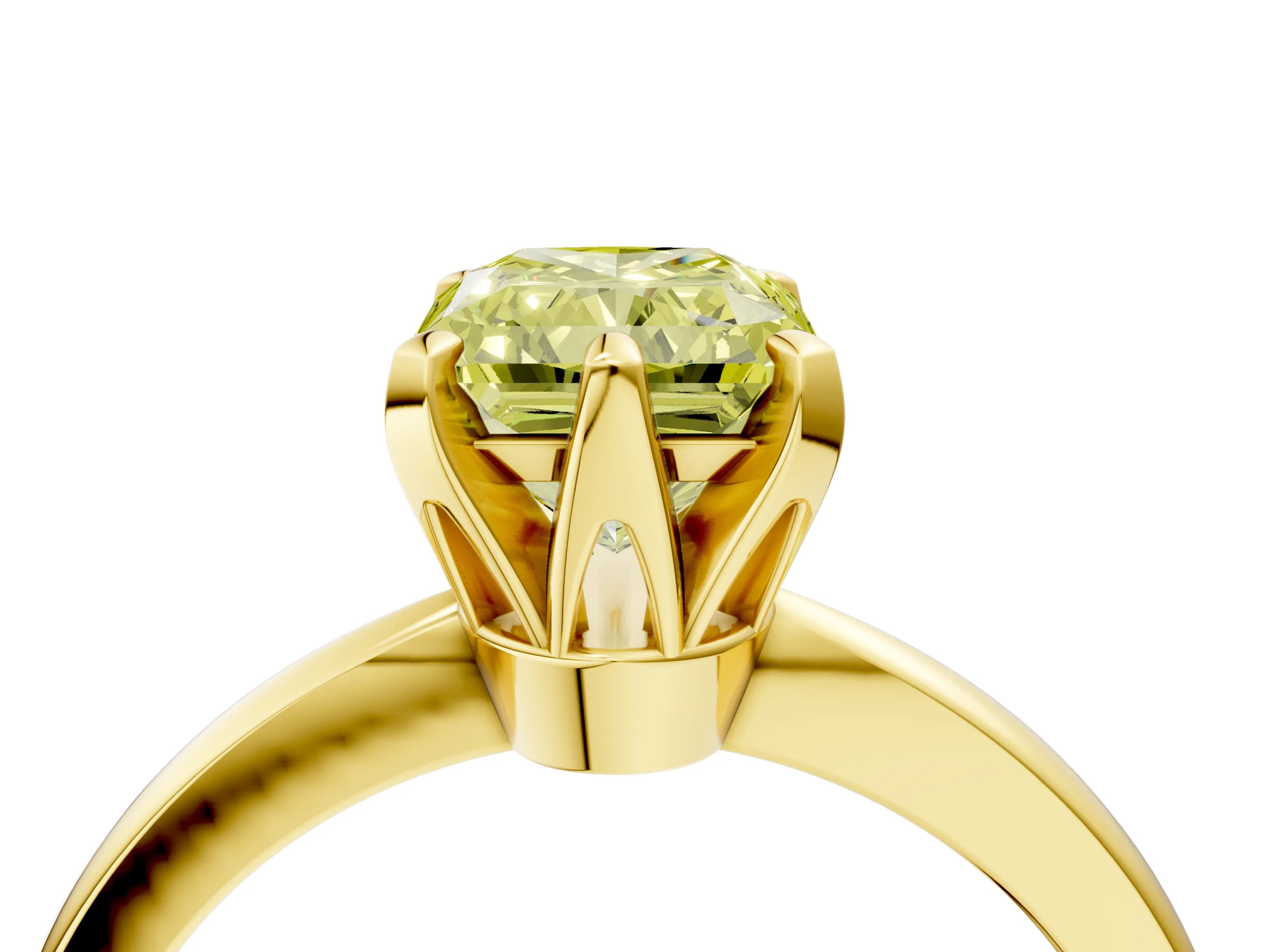 Yellow gold Fancy Yellow Radiant Cut Solitaire Engagement Ring with Six-Prong Setting and Tapered Band_4