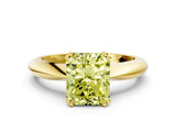 Yellow gold Fancy Yellow Radiant  Cut Solitaire Engagement Ring with Tapered Band and Four-Prong Setting