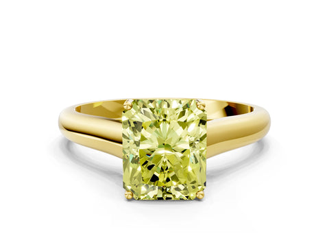 Yellow gold Fancy Yellow Radiant Cut Solitaire Engagement Ring with Tapered Band and Four-Prong Setting_3