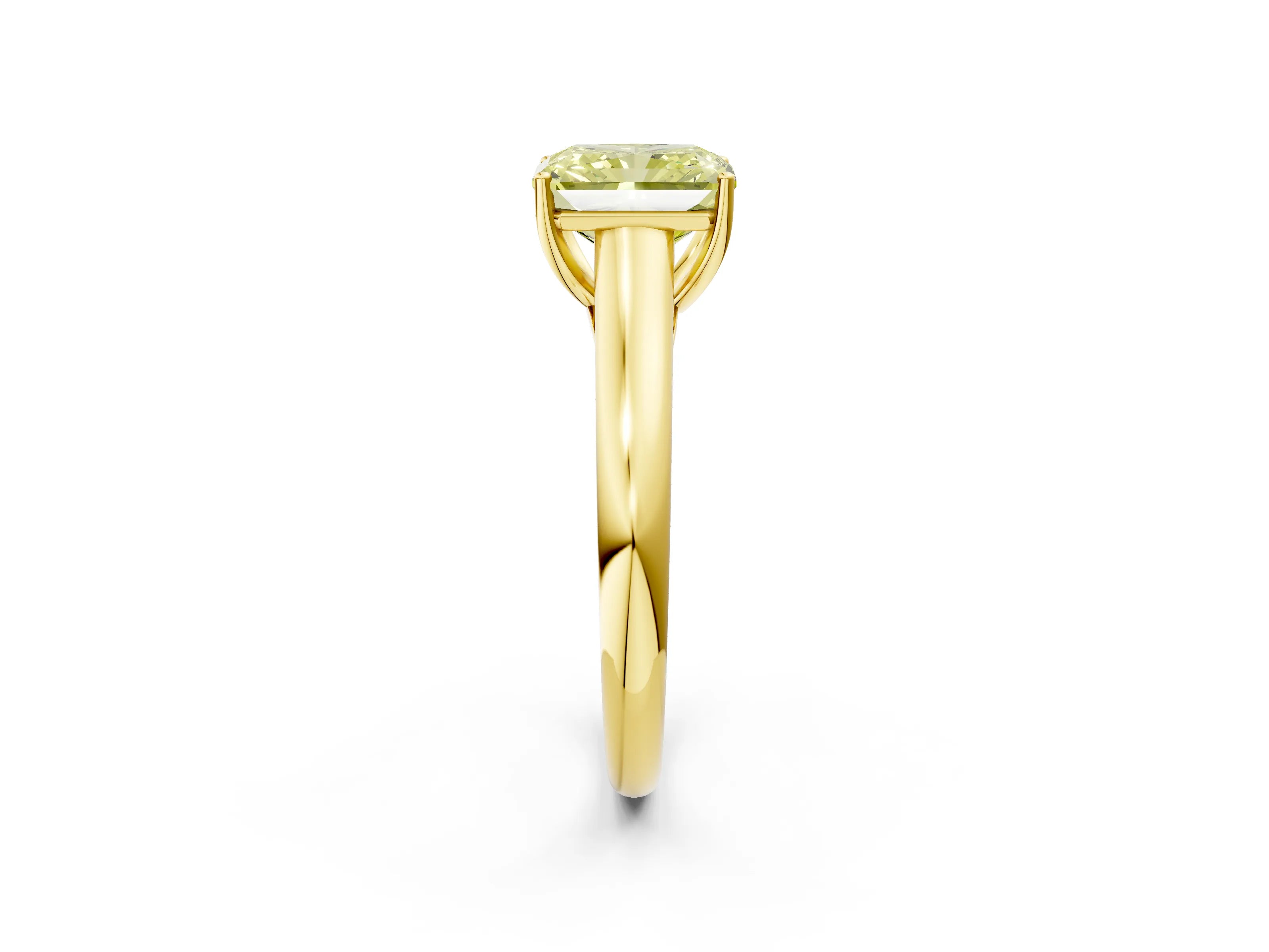 Yellow gold Fancy Yellow Radiant Cut Solitaire Engagement Ring with Tapered Band and Four-Prong Setting_5