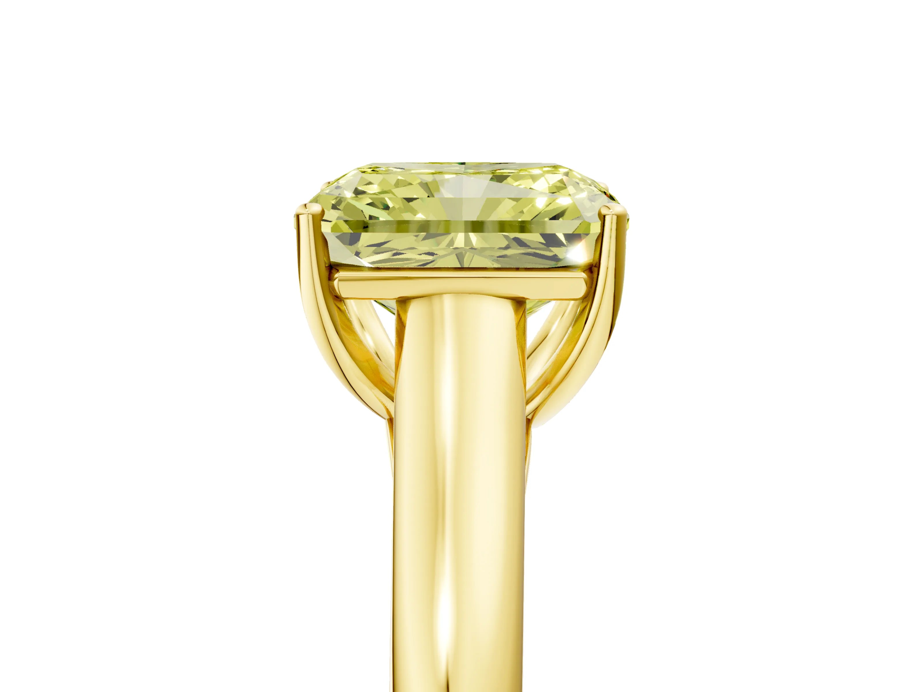 Yellow gold Fancy Yellow Radiant Cut Solitaire Engagement Ring with Tapered Band and Four-Prong Setting_8