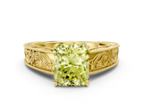 Yellow gold Fancy Yellow Radiant  Cut Solitaire Engraved Band with Four-Prong Setting_61