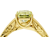 Yellow gold Fancy Yellow Radiant  Cut Solitaire Engraved Band with Four-Prong Setting_65