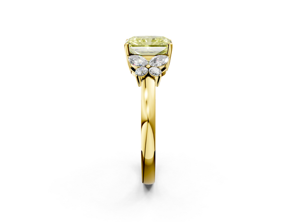 Yellow Gold Radiant Cut Floral Engagement Ring Setting for Fancy Yellow Center