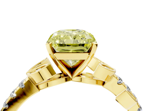 Yellow gold Fancy Yellow Radiant Cut Solitaire Leaf-Inspired Diamond Ring with Pavé Band and Four-Prong Setting_4