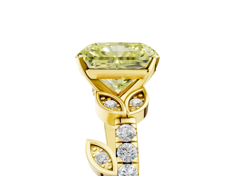 Yellow gold Fancy Yellow Radiant Cut Solitaire Leaf-Inspired Diamond Ring with Pavé Band and Four-Prong Setting_5