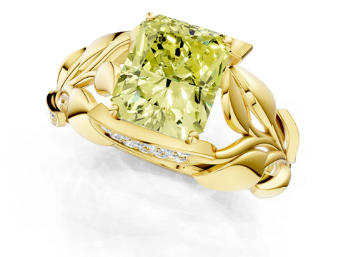Yellow gold Fancy Yellow Radiant Cut Solitaire Leaf-Inspired Engagement Ring with Prong Setting_1