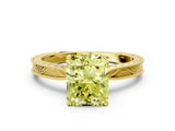 Yellow gold Fancy Yellow Radiant Cut Solitaire Milgrain Engraved Band with Four-Prong Setting
