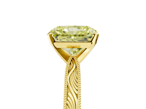 Yellow gold Fancy Yellow Radiant Cut Solitaire Milgrain Engraved Band with Four-Prong Setting_5