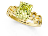 Yellow gold Fancy Yellow Radiant Cut Solitaire Milgrain Leaf Band with Prong Setting_1