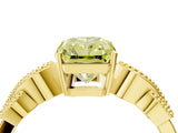 Yellow gold Fancy Yellow Radiant Cut Solitaire Milgrain Leaf Band with Prong Setting_4
