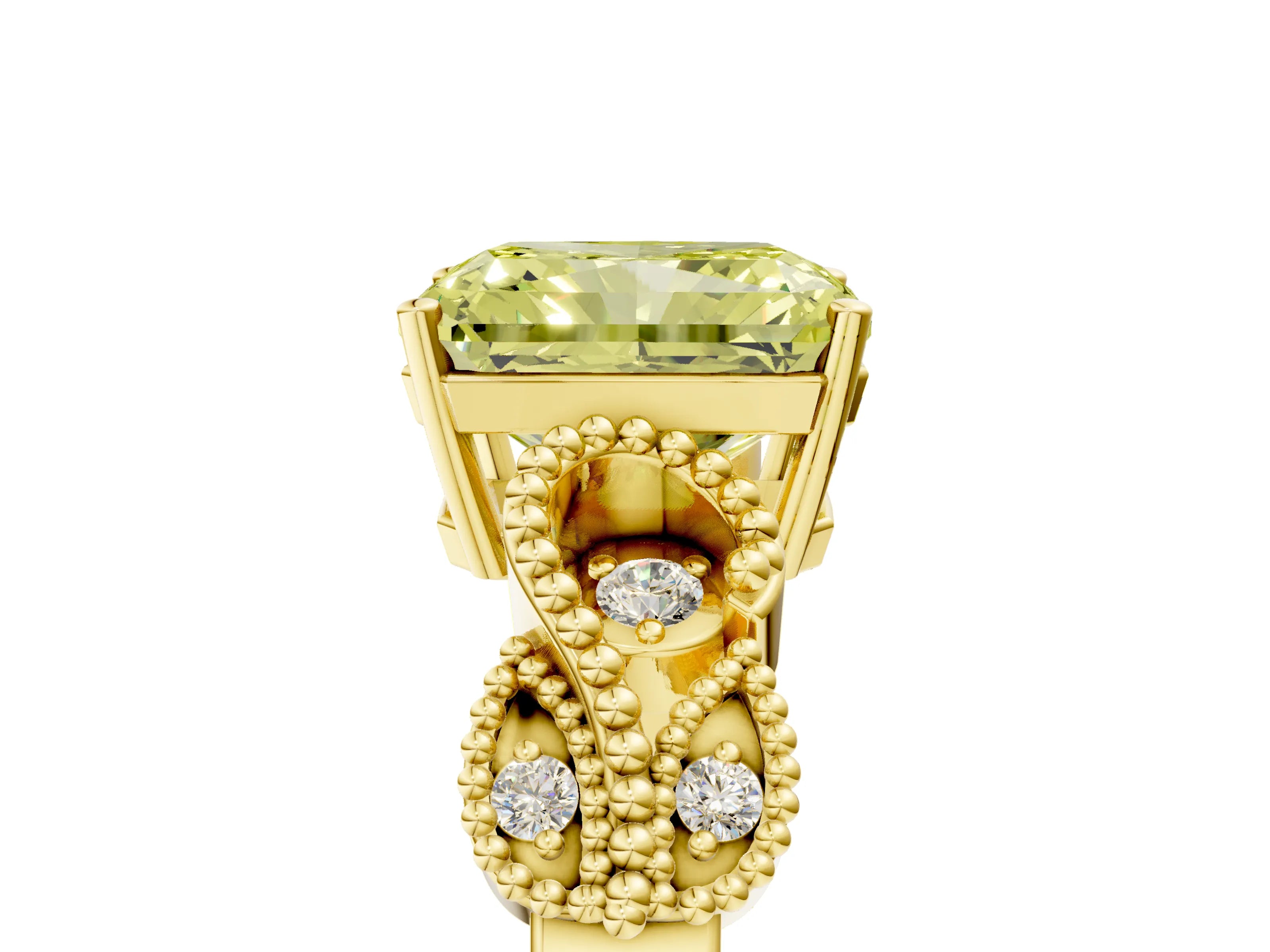Yellow gold Fancy Yellow Radiant Cut Solitaire Milgrain Leaf Band with Prong Setting_5