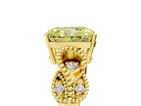 Yellow gold Fancy Yellow Radiant Cut Solitaire Milgrain Leaf Band with Prong Setting_5