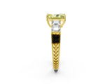 Yellow gold Fancy Yellow Radiant Cut Solitaire Princess Side Stone Engraved Band Prong Setting Ring_2
