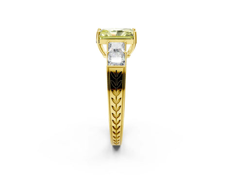 Yellow gold Fancy Yellow Radiant Cut Solitaire Princess Side Stone Engraved Band Prong Setting Ring_2
