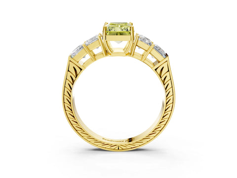 Yellow gold Fancy Yellow Radiant Cut Solitaire Princess Side Stone Engraved Band Prong Setting Ring_3