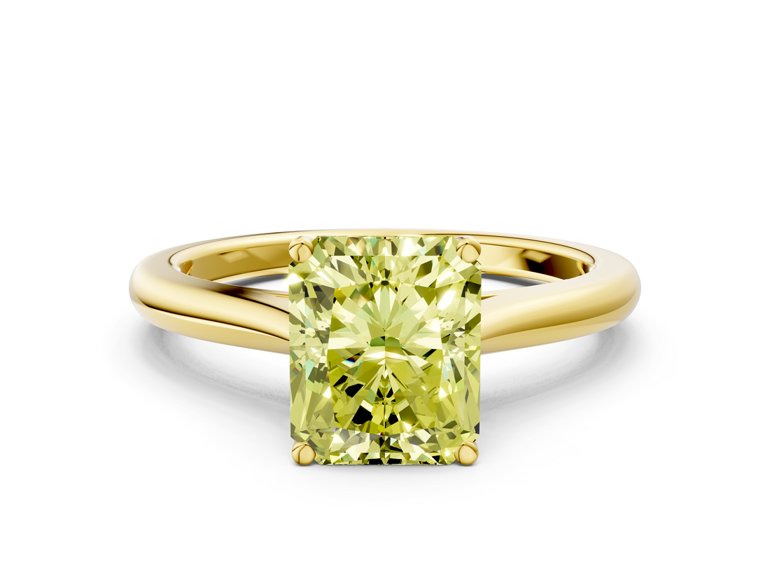Yellow gold Fancy Yellow Radiant  Cut Solitaire Ring with Cathedral Band and Four-Prong Setting_41
