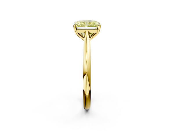 Yellow gold Fancy Yellow Radiant  Cut Solitaire Ring with Cathedral Band and Four-Prong Setting