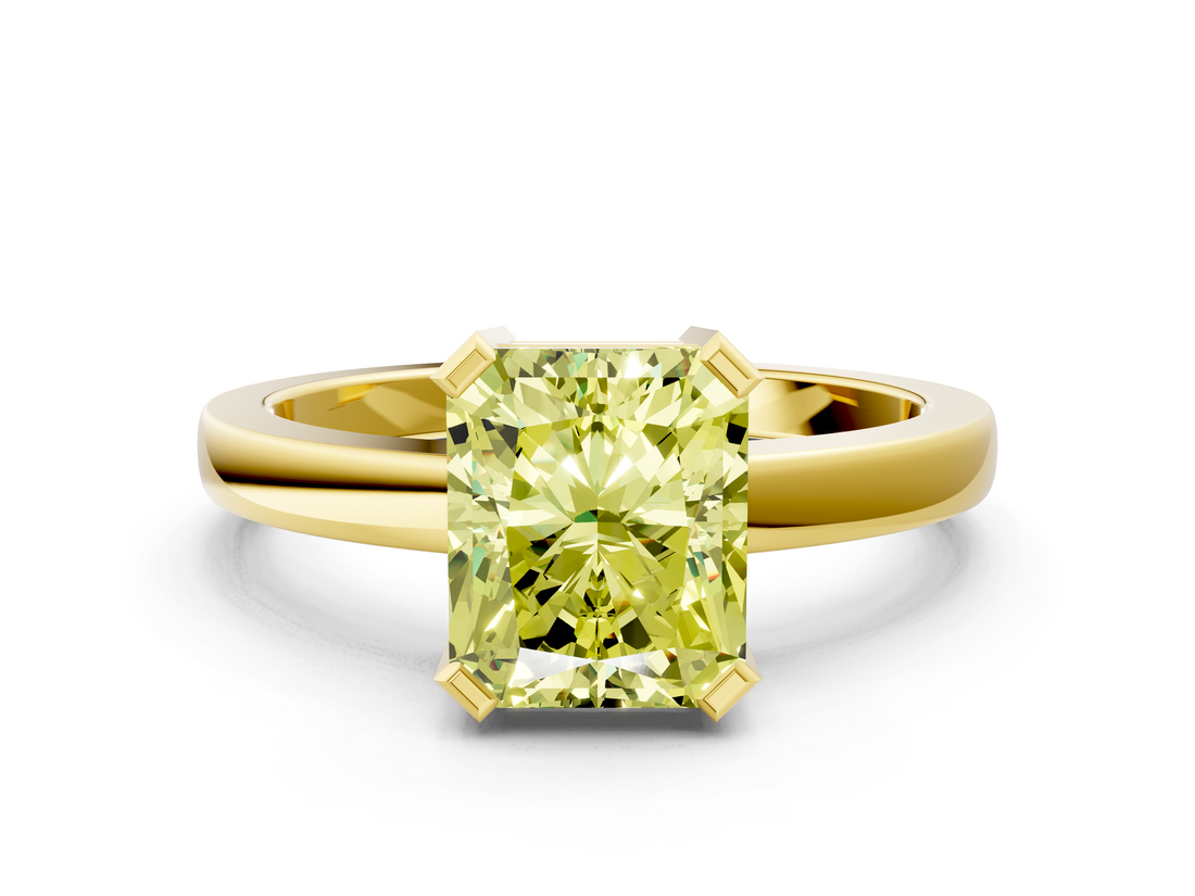 Yellow gold Fancy Yellow Radiant  Cut Solitaire Ring with Four-Prong Setting and Classic Band_48