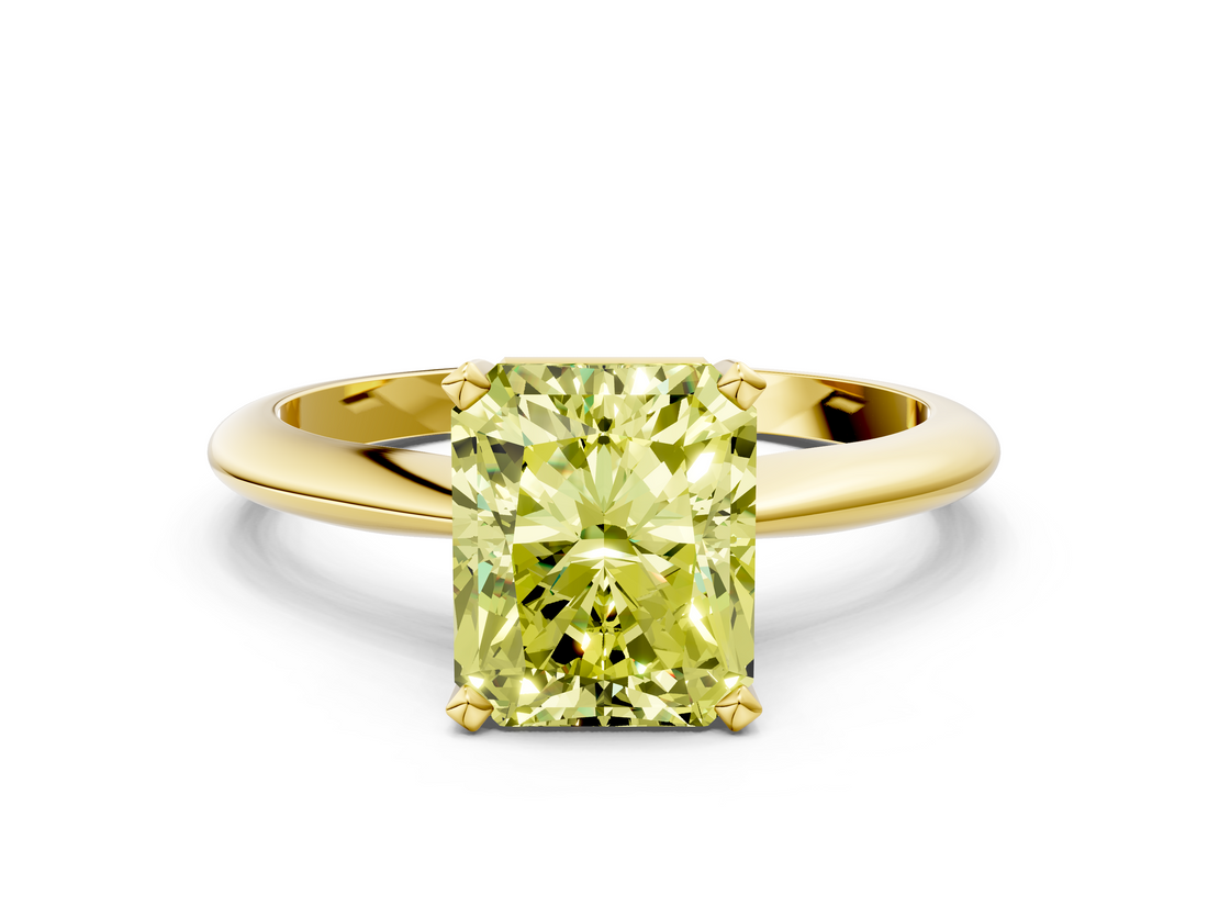 Yellow gold Fancy Yellow Radiant  Cut Solitaire Ring with Four-Prong Setting on a Classic Band_26