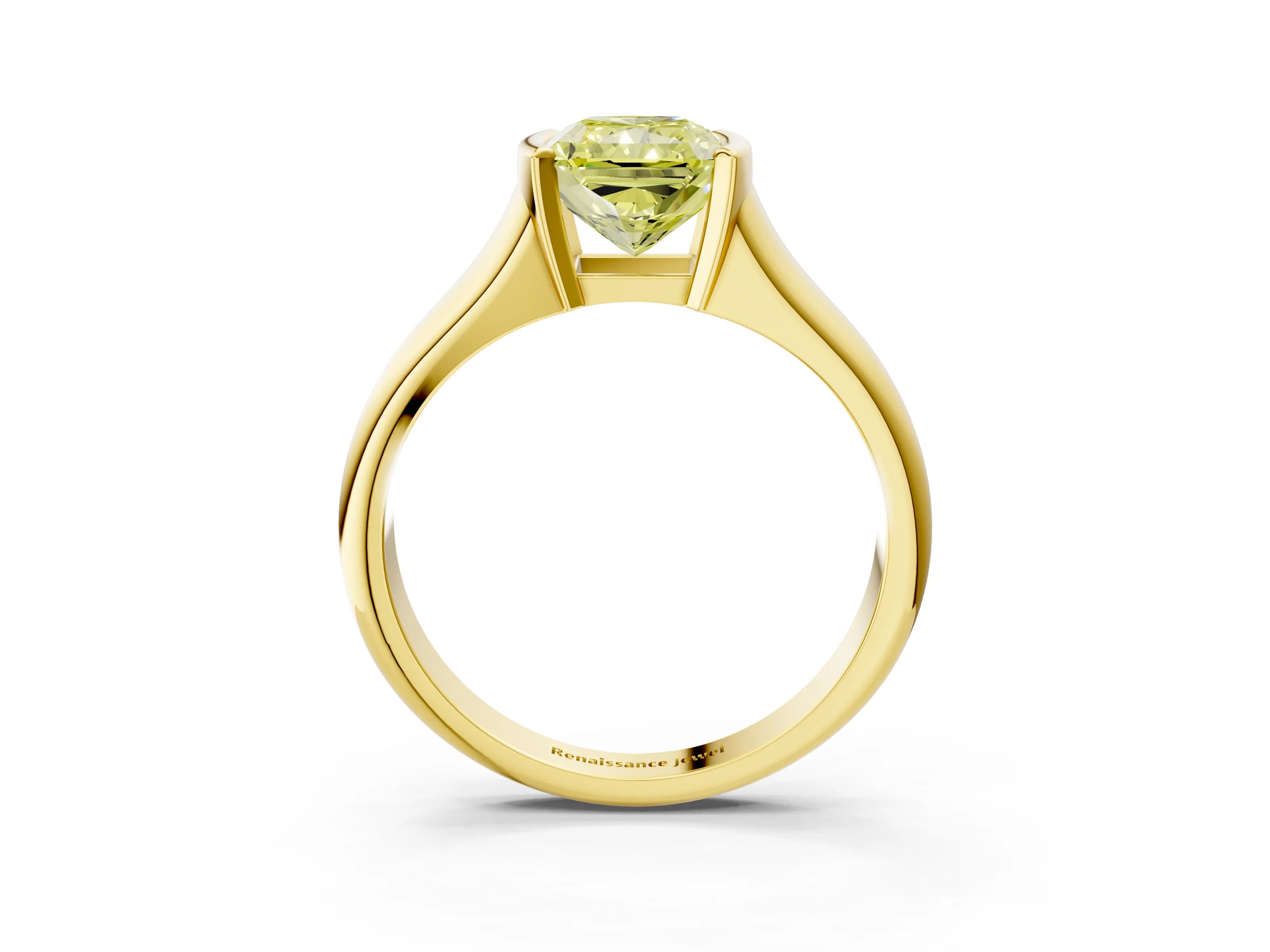 Yellow gold Fancy Yellow Radiant Cut Solitaire Tension Set Diamond Ring with Split Shank Band_3