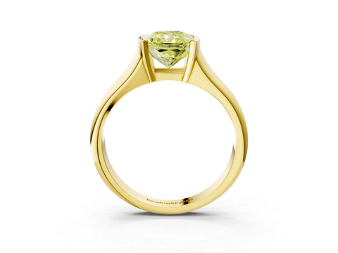 Yellow gold Fancy Yellow Radiant Cut Solitaire Tension Set Diamond Ring with Split Shank Band_3