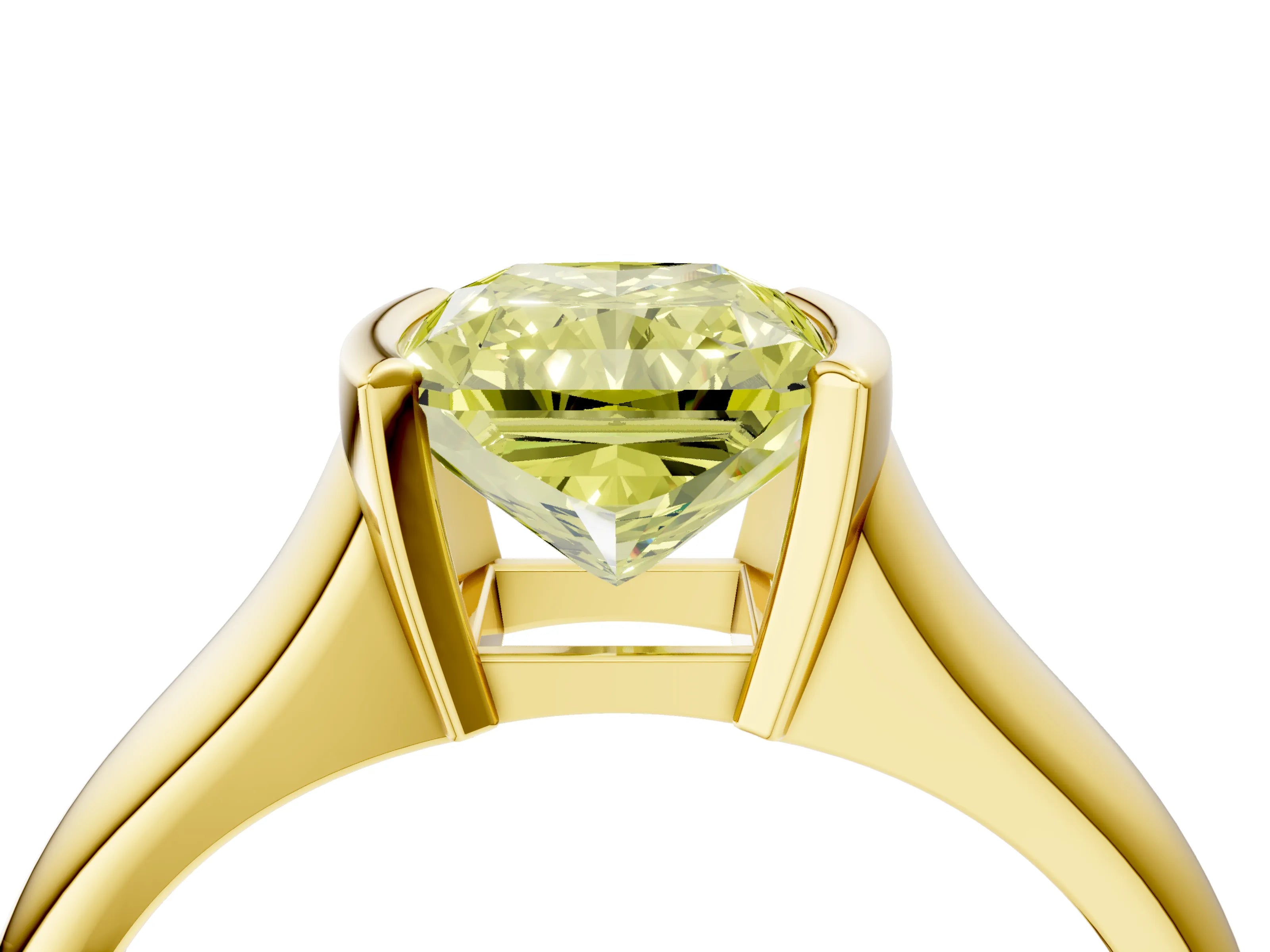 Yellow gold Fancy Yellow Radiant Cut Solitaire Tension Set Diamond Ring with Split Shank Band_4