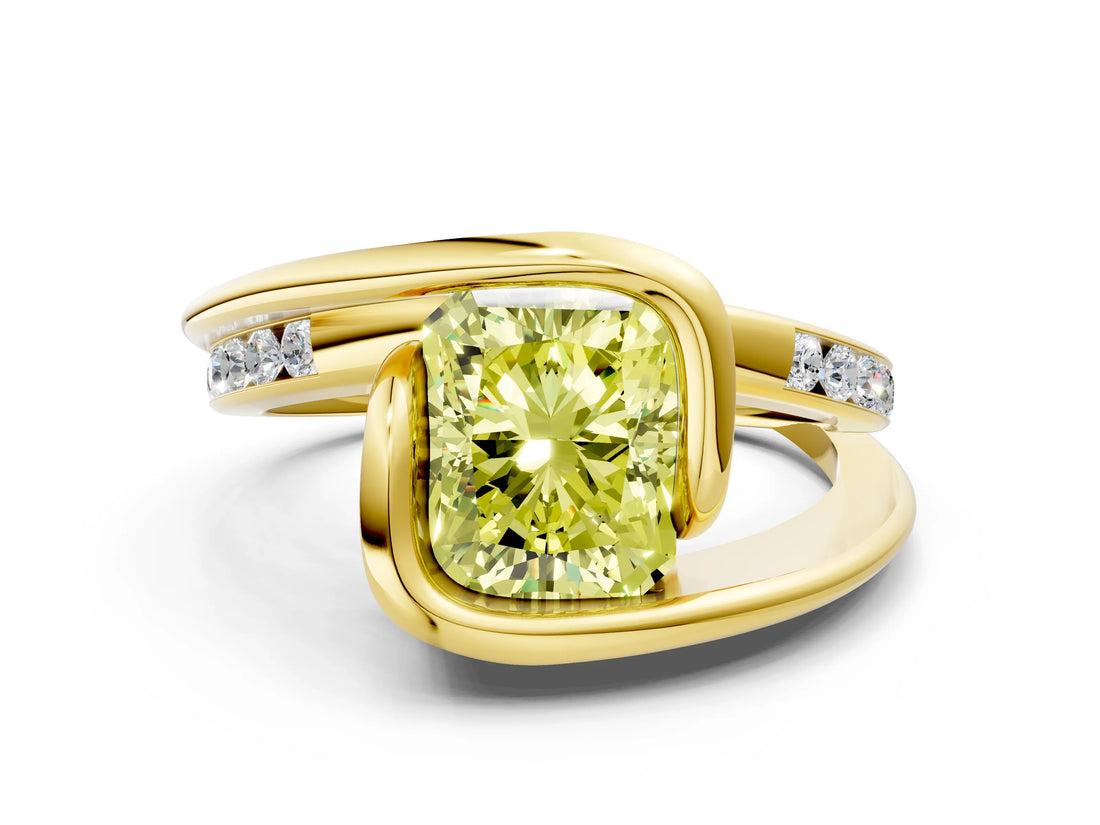 Yellow gold Fancy Yellow Radiant Cut Solitaire Tension-Set Diamond Split Shank Ring