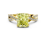 Yellow gold Fancy Yellow Radiant Cut Solitaire Twist Pave Diamond Engagement Ring with Prong Setting