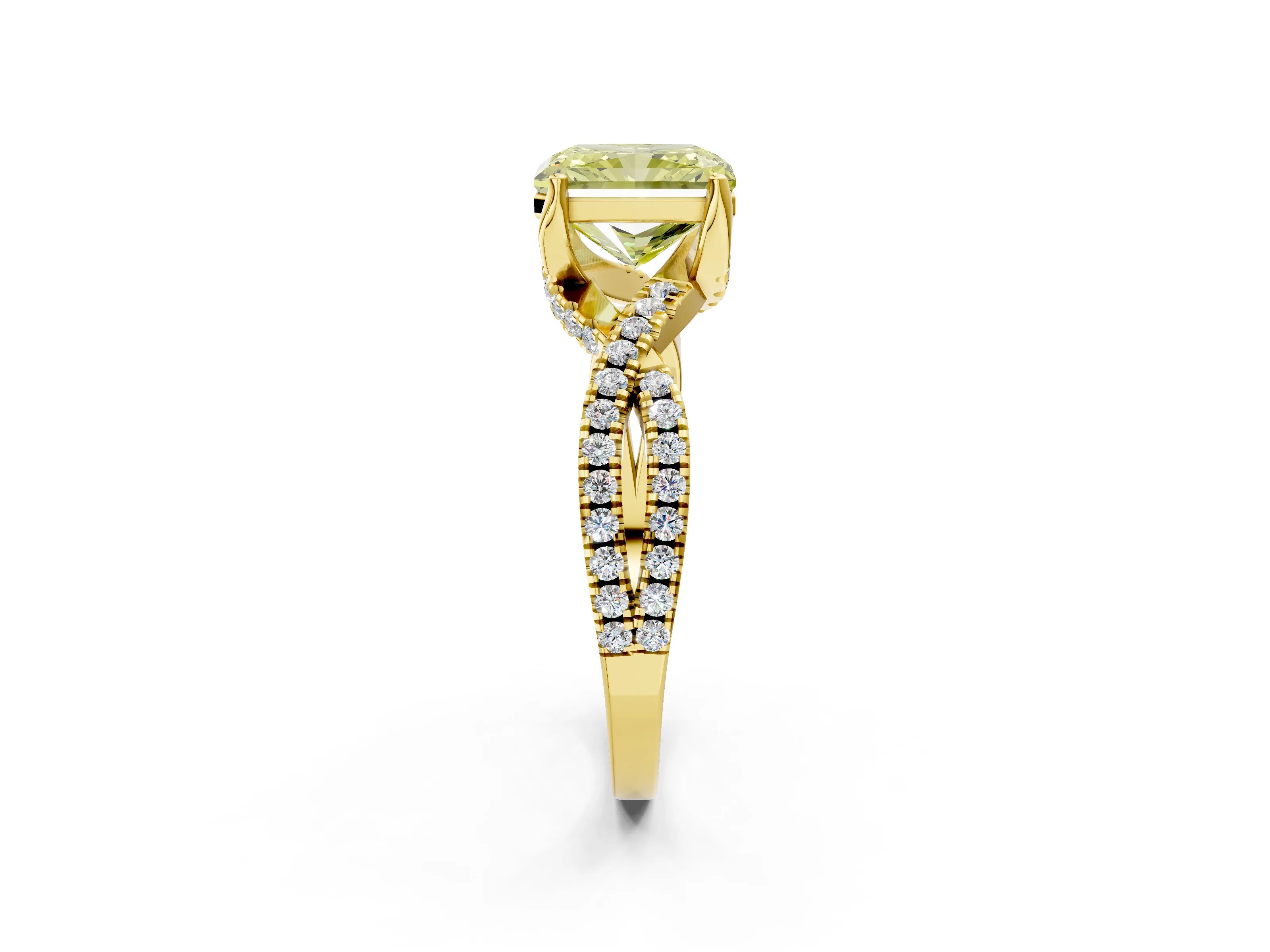 Yellow gold Fancy Yellow Radiant Cut Solitaire Twist Pave Diamond Engagement Ring with Prong Setting_26