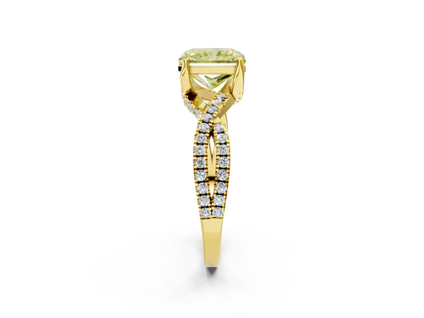 Yellow Gold Radiant Cut Twisted Split Shank Engagement Ring Setting for Fancy Yellow Center