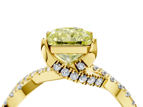 Yellow gold Fancy Yellow Radiant Cut Solitaire Twist Pave Diamond Engagement Ring with Prong Setting_4