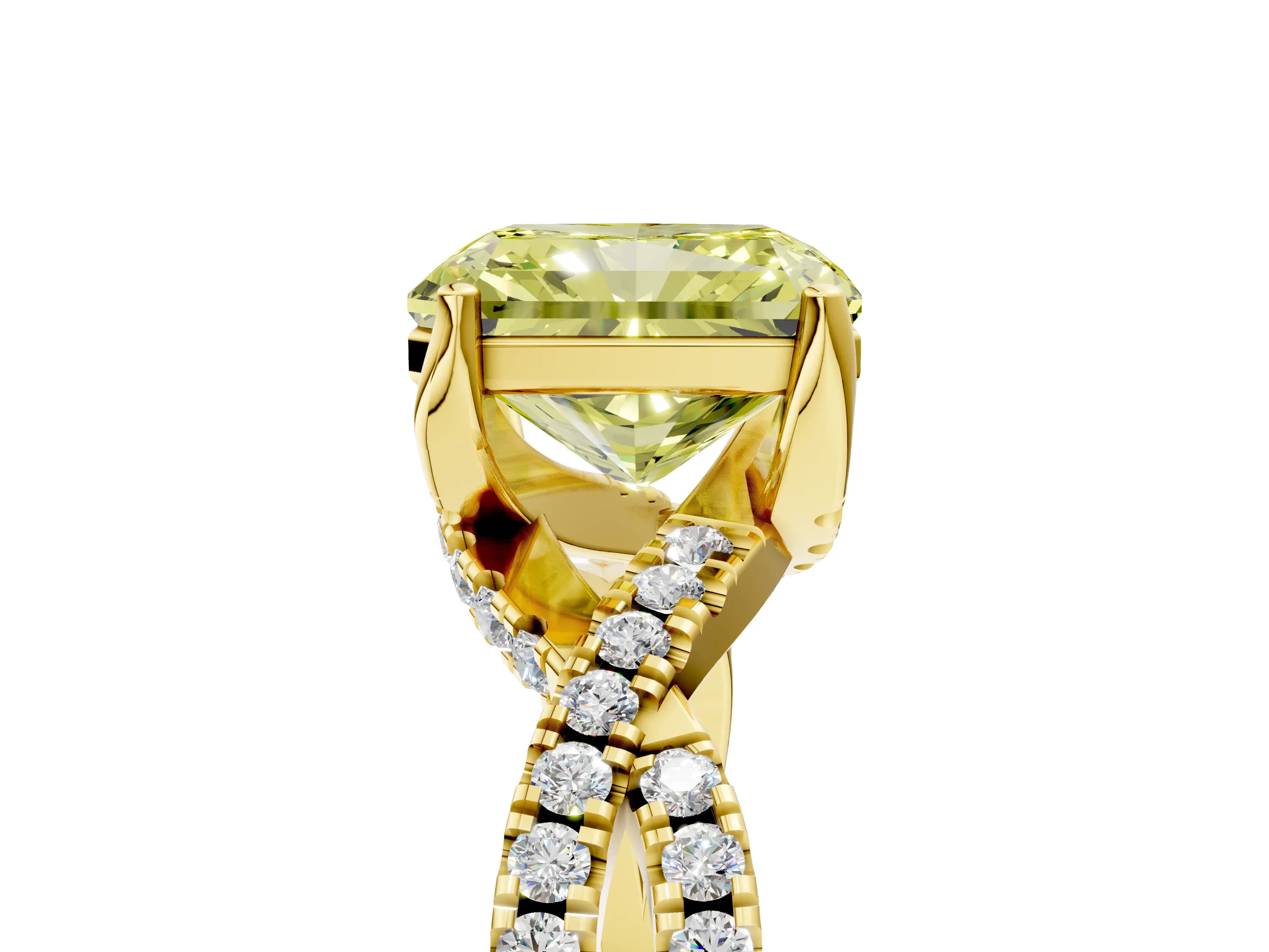 Yellow gold Fancy Yellow Radiant Cut Solitaire Twist Pave Diamond Engagement Ring with Prong Setting_5