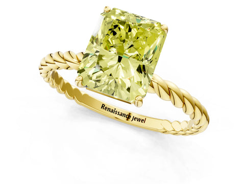 Yellow gold Fancy Yellow Radiant Cut Solitaire Twisted Band 4-Prong Ring_1