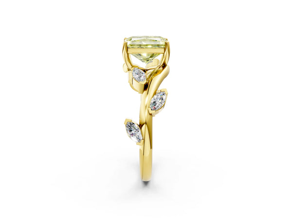 Yellow gold Fancy Yellow Radiant Cut Solitaire Twisted Band Marquise Accent Prong Setting Ring